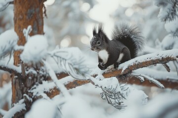 Squirrel in a Winter Wonderland. Generative AI.