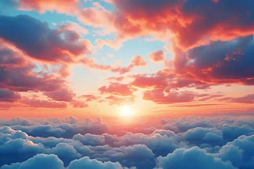 Foto op Plexiglas Aerial view above the clouds at sunset,  Beautiful nature background © Abstraction
