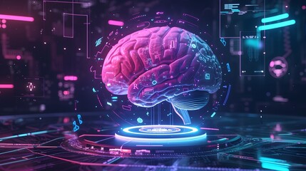 Futuristic 3D Human Brain Model with Digital Interface