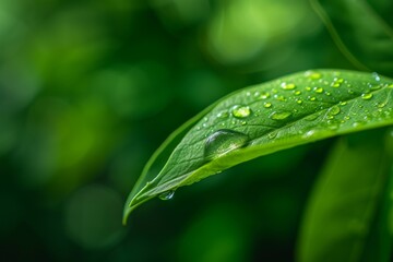 Nature's tears glisten on a vibrant leaf, a reminder of the delicate balance between life and rain