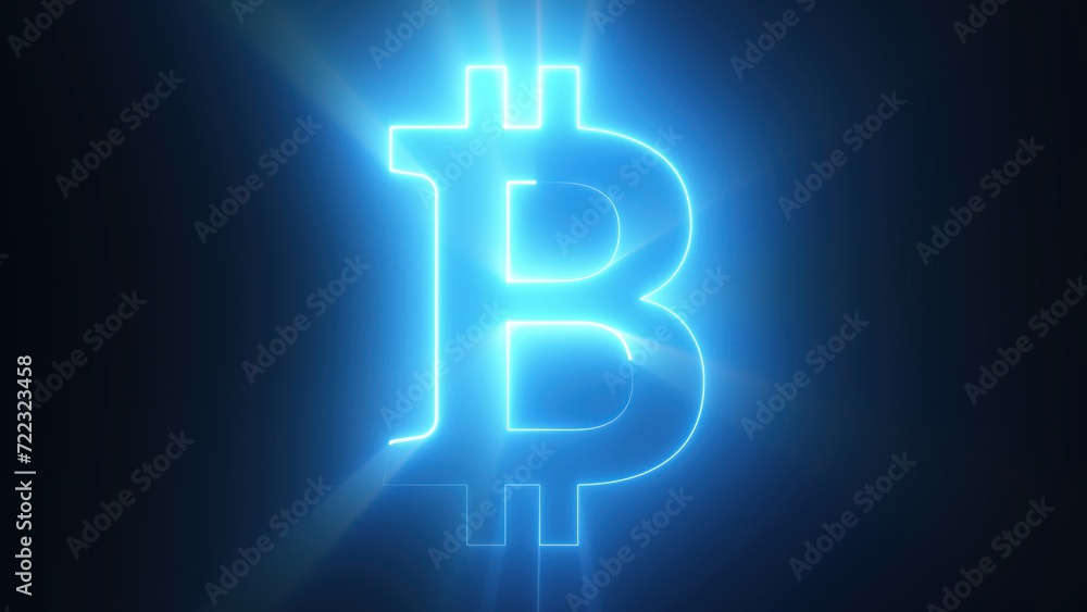 Aufkleber neon bitcoin sign. computer generated 3d render