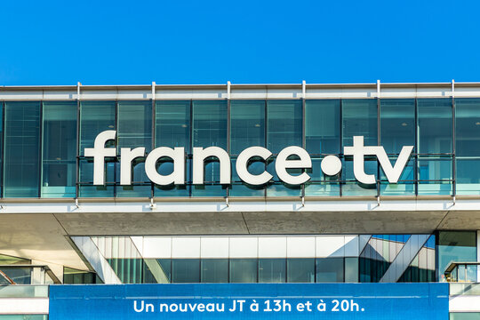 France TV logo on the headquarters building of France T&eacute;l&eacute;visions
