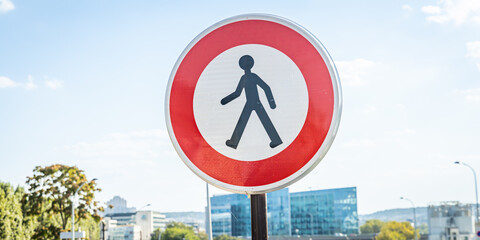 No pedestrians warning sign on a street of Paris, France