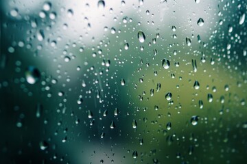 Fototapeta premium Nature's symphony as water droplets dance on a foggy window, leaving trails of moisture and dew in their wake