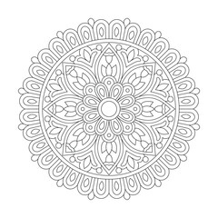 Isolated Mandala design for coloring book page