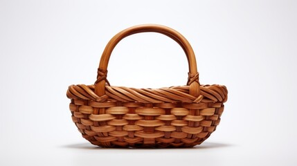 rustic charm of a woven wicker basket with a handle, focusing on its intricate handwoven design.