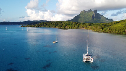 Cruise boats in Povaie Bay, Bora Bora, French Polynesia