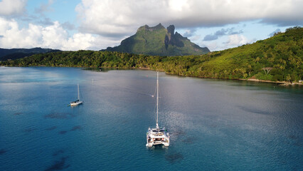 Cruise boats in Povaie Bay, Bora Bora, French Polynesia