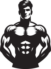 black and white illustration of a body builder man