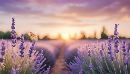 Naklejka premium lavender field at sunset