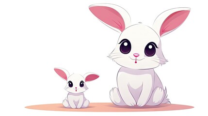 A cute white rabbit sitting on the ground with a cartoon animal design, isolated on a white background, bringing joy and warmth to children and animal lovers alike.