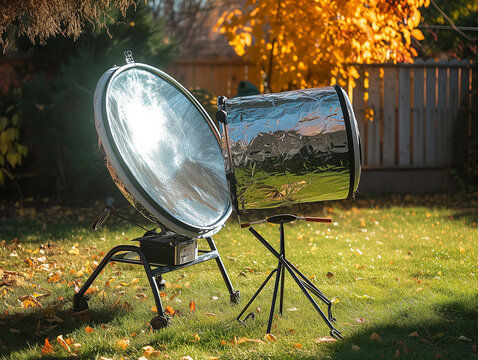 A Photo Of A Homemade Solar Cooker In Use In A Backyard