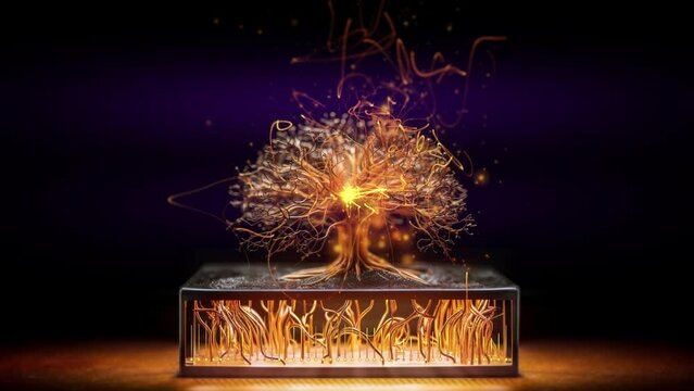 Digital neural network tree artificial intelligence futuristic technology. Video animation loop transmitting effects internet cloud computing data.