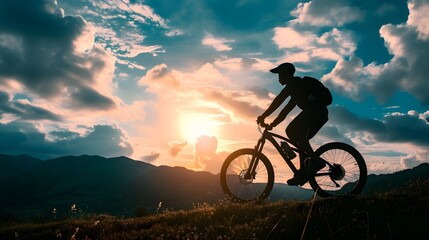 Mountain Biking at Sunset: Silhouette Against a Vivid Sky