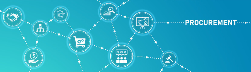 Procurement management banner web icon vector illustration concept with icon of operational management, strategy, structure, people, governance, process, technology and performance - obrazy, fototapety, plakaty