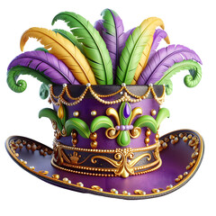 mardi gras Carnival party festival hat 3d illustration front view isolated on transparent background