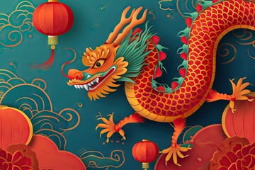 Obraz na płótnie Canvas Chinese New Year 2024 Year of the Dragon is a design asset suitable for creating festive illustrations, greeting cards and banners