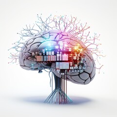 Obraz na płótnie Canvas Digital human Brain with shinning neurons, white background