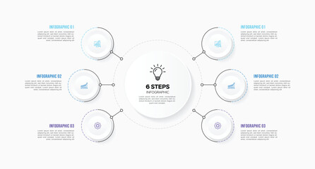 Vector infographic template design with 6 options or steps business data visualization template design. Can be used for process diagram, presentations, workflow layout, flow chart, steps, banner.