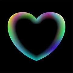 Holographic heart frame. Fluid liquid chrome heart shape.