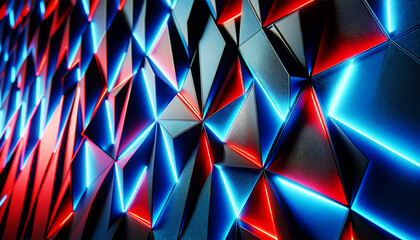 Abstract high tech premium background with geometric blue and red triangle pattern (polygonal...