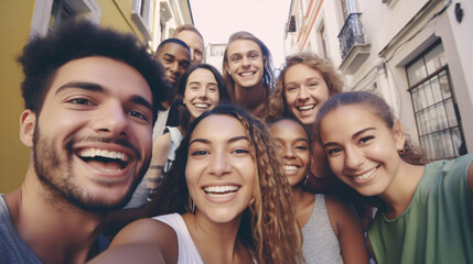 Fototapeta premium Group of diverse friends having fun together outdoors. Group of young people having fun together.