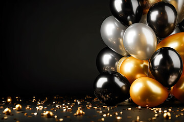 black and gold balloons symbolizing anniversaries, birthdays, weddings, or any joyous occasion