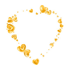 Golden realistic heart frame isolated on white background.