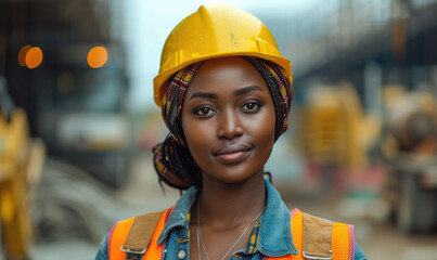 african woman worker supervisor with engineer safety suit work in large factory warehouse