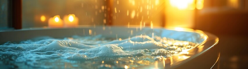 Taking a relaxing bath after a long day. close up shot of a bathtub with water. foam bubble bath in luxury bathtub - obrazy, fototapety, plakaty