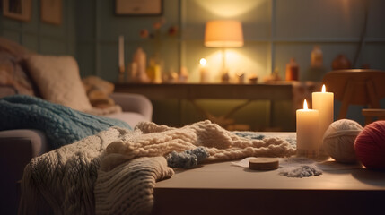 "Cozy Afternoon Knitting: Sunlit Wool and Comfort" AI-Generative