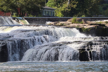 Waterfall and dam in a small river town in West Virginia. 