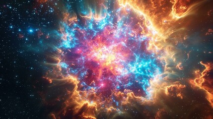 A close-up of a colorful supernova explosion, [background for designer's work astronomical theme lots of space for text.]