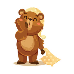 Little Sleepy Bear Cub with Cute Snout Yawning Vector Illustration