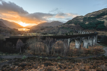 Glenfinnan Viaduct on a cloudy day. Glenfinnan Scotland.