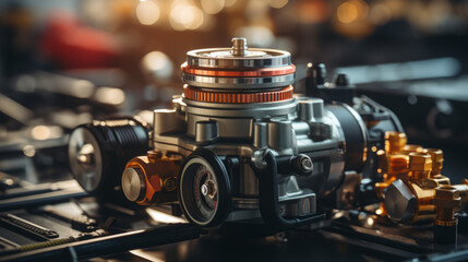 Timeless relics: Exploring the fascinating world of vintage machinery, antique cameras, and electric music in the black and metallic era, generative AI