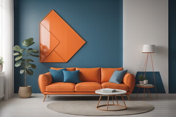  Interior with orange sofa in modern living room 