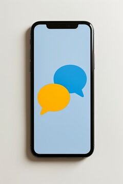 Blank / Empty messaging screen on a phone, Two text messages bubbles one yellow and one blue. HD, 8k, ideal stock image.