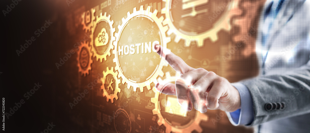 Poster hosting cloud and edge computing technology concepts. mixed media