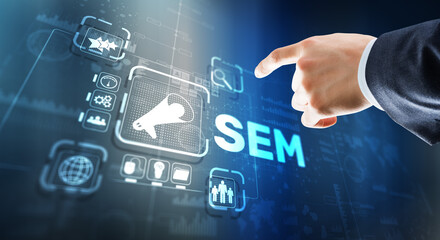 SEM Search Engine Optimization Marketing Ranking Traffic Website Technology Communication Concept