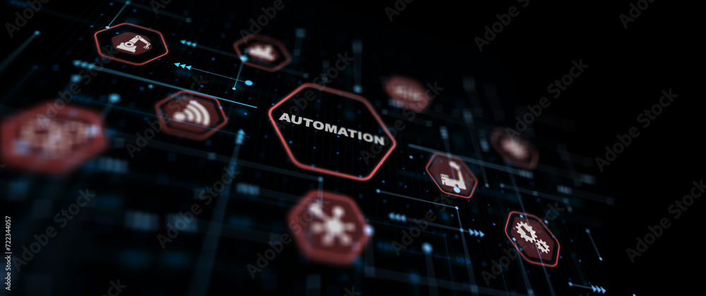 Poster automation technology industrial process workflow optimisation abstract background
