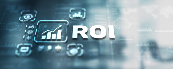 ROI Return on Investment Finance Internet Business Technology Concept - obrazy, fototapety, plakaty