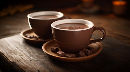 Obraz premium Rich Cocoa in Brown Cups with Dark Chocolate.