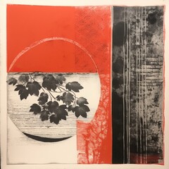 block print, lithograph, negative space juxtaposed with opposites, no people, asymmetrical