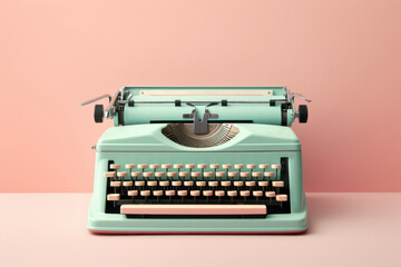 Vintage typewriter in turquoise and pink color