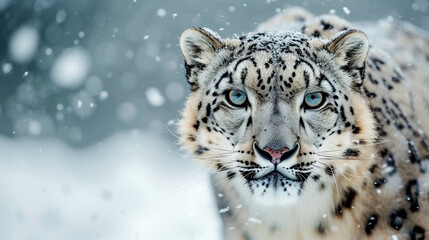 Naklejka premium snow leopard in the snow
