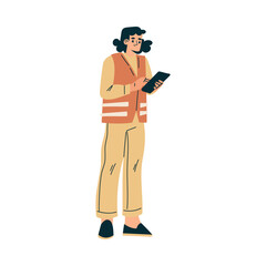 Logistics Service Woman Worker Character with Tablet Vector Illustration