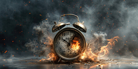 Time flies concept, clock burning, time running out