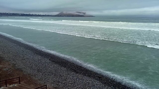 The Pacific Ocean taken in cloudy weather in Lima seaside, Peru