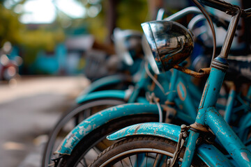 Fototapeta premium Close up of vintage rusted handlebar of bike no people